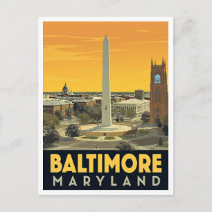 Cartão Postal Monumento de Baltimore Maryland Arte Vintage