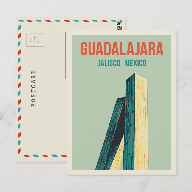 Cartão Postal Monumento de Guadalajara, ilustração de Jalisco Mé (Frente/Verso)