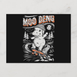 Cartão Postal Moo Deng: Hipopótamo Brincalhão Andando de Skate