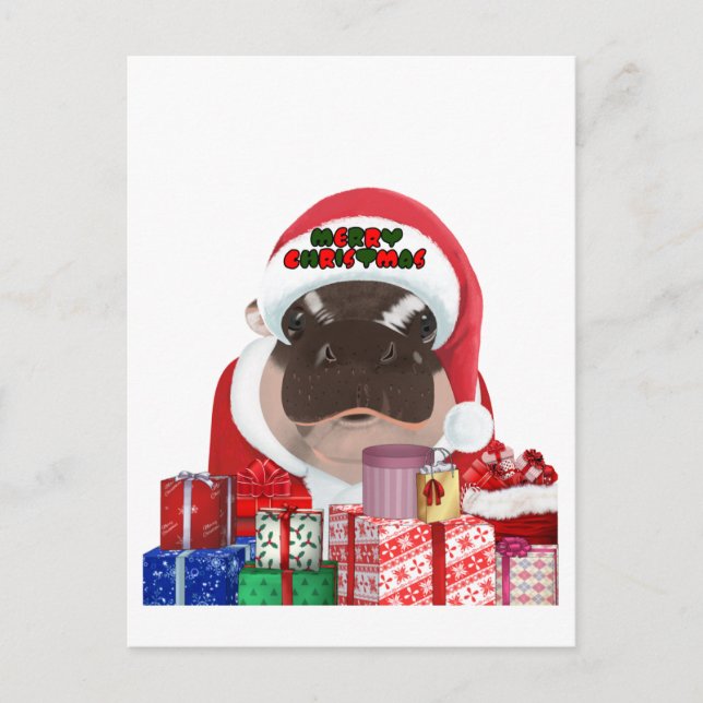Cartão Postal Moo Deng Hippo Natal (Frente)