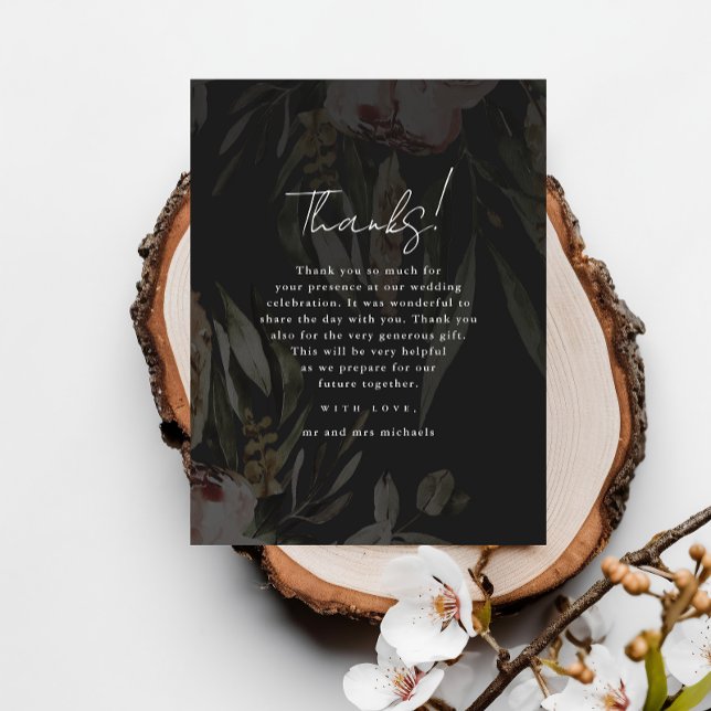 Cartão Postal Moody Floral Overlay Foto de casamento Obrigado (Criador carregado)