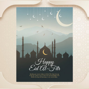 Cartão Postal Moon Crescente e Mesquita Eid al-Fitr