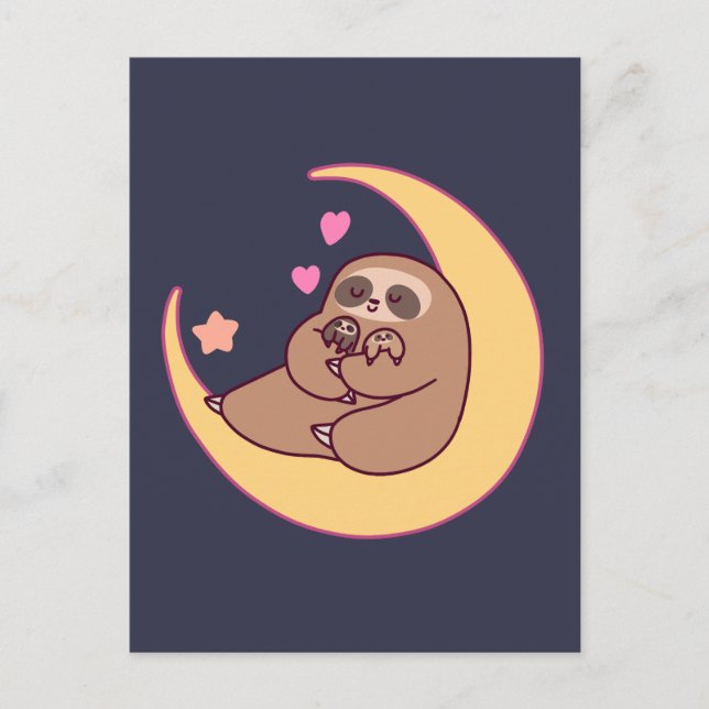 Cartão Postal Moon Mama Sloth e Bebês (Frente)