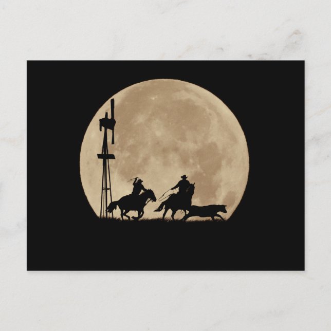 Cartão Postal Moon Moon Cattle and Cowboys Team Roping (Frente)