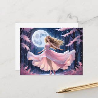 Cartão Postal Moon Moon Girl in Pink Dress