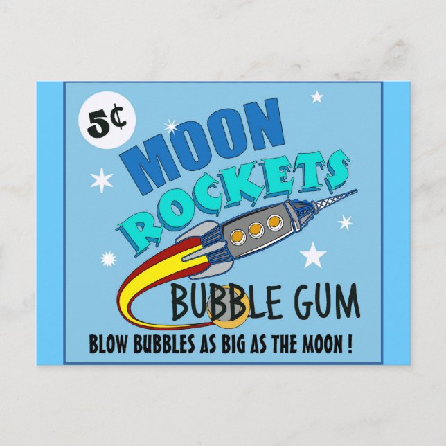 Cartão Postal Moon Rockets Bubble Goma (Frente)