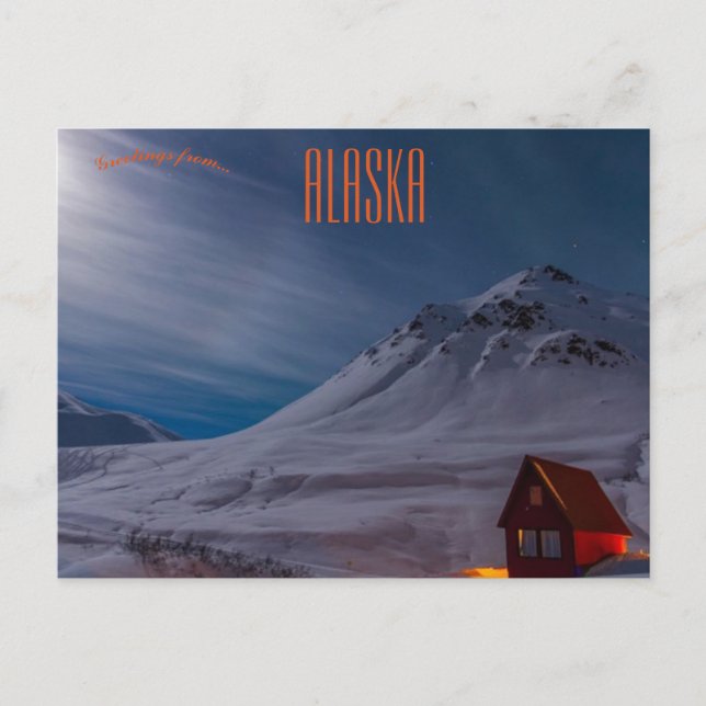 Cartão Postal Moonlit Cabin no Alasca (Frente)