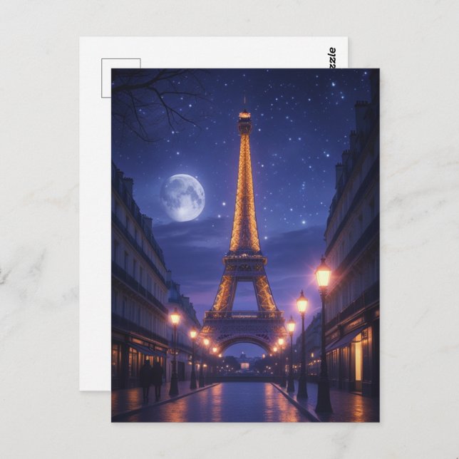 Cartão Postal Moonlit Paris – Romantic Eiffel Tower Night (Frente/Verso)