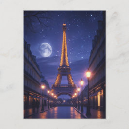 Cartão Postal Moonlit Paris – Romantic Eiffel Tower Night