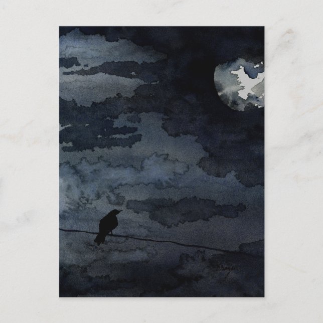 Cartão Postal Moonlit Raven - Arte da Lua Completa (Frente)