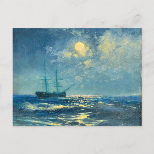Cartão Postal Moonlit Seaview, pintura de arte (Frente)
