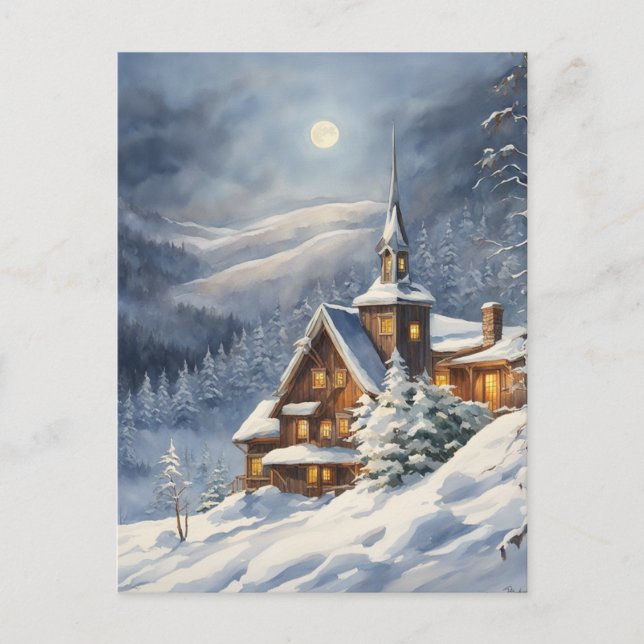 Cartão Postal Moonrise sobre um Vermont Snowy (Frente)