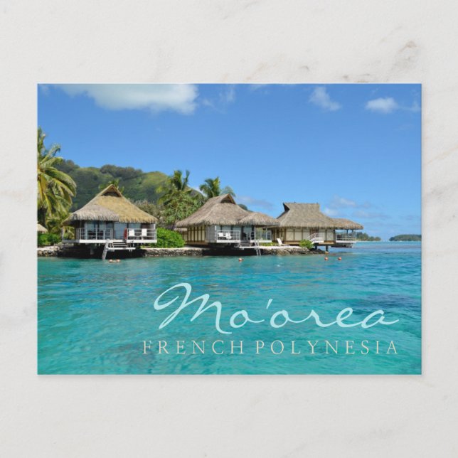 Cartão Postal Moorea sobre a Polinésia Francesa com bungalows de (Frente)