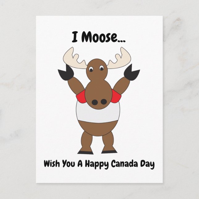 Cartão Postal Moose Funny Canada Day Red White Personalize (Frente)