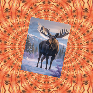 Cartão Postal Moose na cena da floresta de neve
