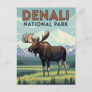 Cartão Postal Moose no Parque Nacional de Denali, Alasca, Vintag