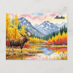 Cartão Postal Moose no Parque Nacional de Denali, Alasca, Vintag