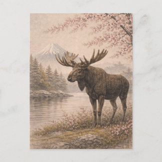 Cartão Postal Moose Postcard, Canadian Wildlife Art Card, Forest