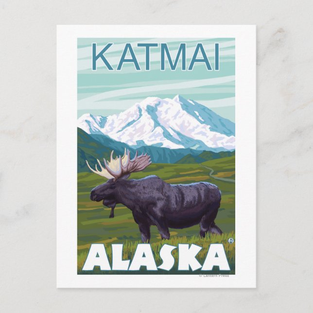 Cartão Postal Moose Scene - Katmai, Alaska (Frente)