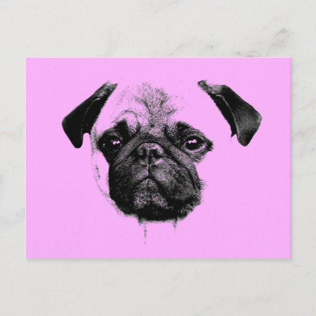 Cartão Postal mops cachorrinho rosa (Frente)