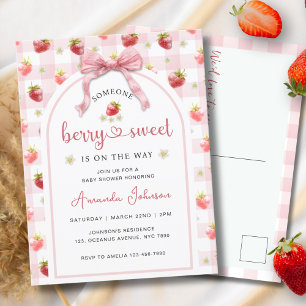 Cartão Postal Morango Cor-de-rosa Fita Fita Berry Chá de fraldas