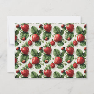Cartão Postal Morango de Aquarela e Ladybug Padrão Sem Costura