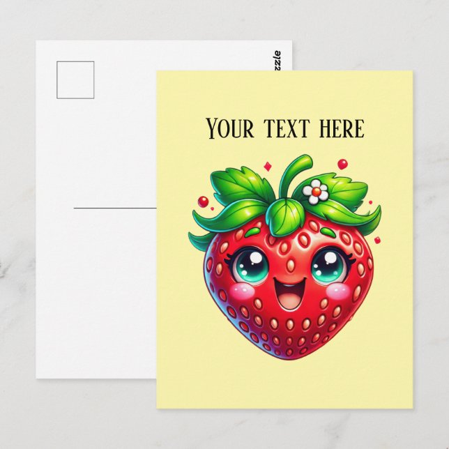 Cartão Postal Morango fofo personalizável (Frente/Verso)