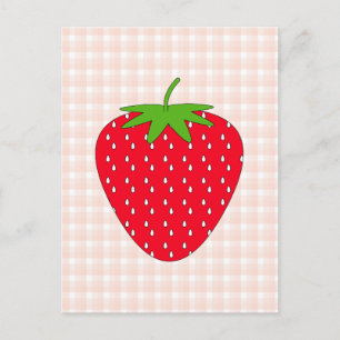 Cartão Postal Morango Vermelho na Gingham Check.