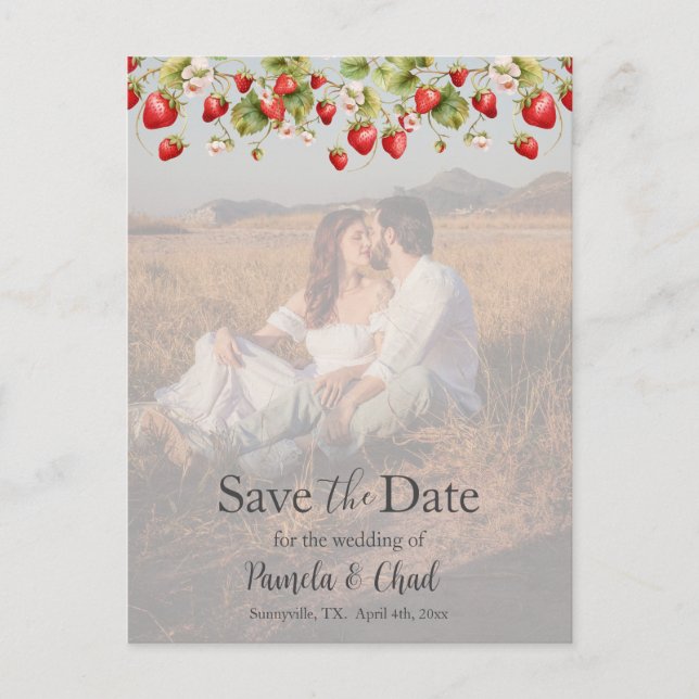 Cartão Postal Morangos Aquarelas Salvem a Data Foto (Frente)