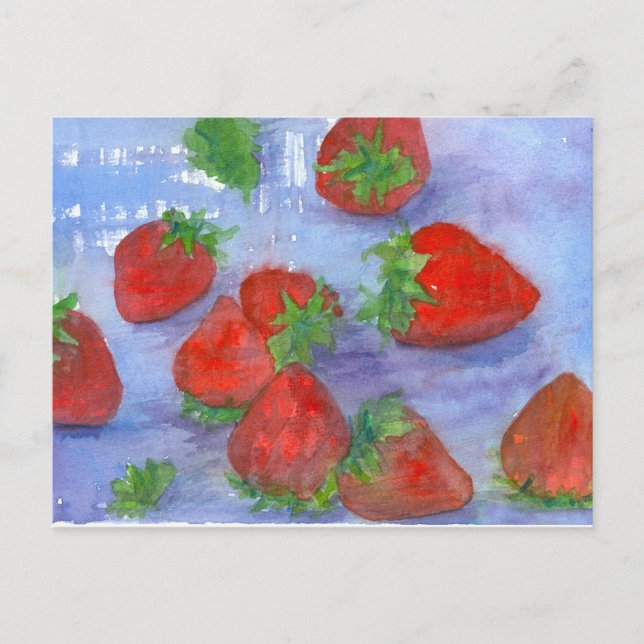 Cartão Postal Morangos frescos Pintura em Fruta (Frente)