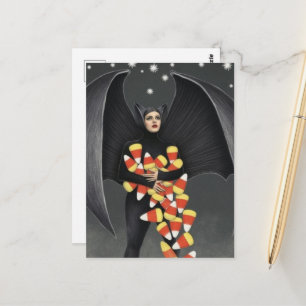 Cartão Postal Morcego Com Doces De Halloween