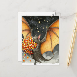Cartão Postal Morcego de Halloween com Doce