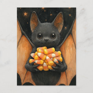 Cartão Postal Morcego de Halloween com Doce