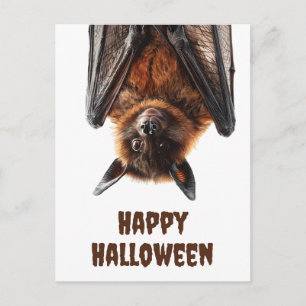 Cartão Postal Morcego Fofo de Halloween Voando Raposa Voadora