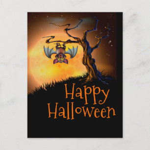 Cartão Postal Morcego Pendurado Feliz Halloween