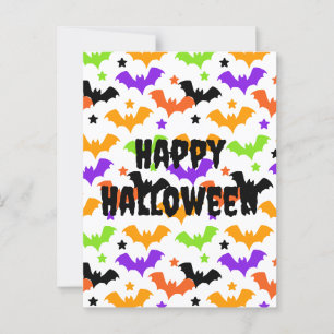 Cartão Postal Morcegos Coloridos de Halloween