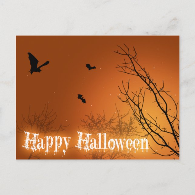 Cartão Postal Morcegos e Árvores de Halloween (Frente)
