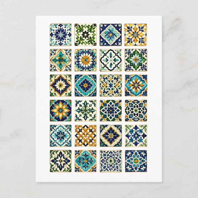Cartão Postal Moroccan Tile Collage Illustration (Frente)