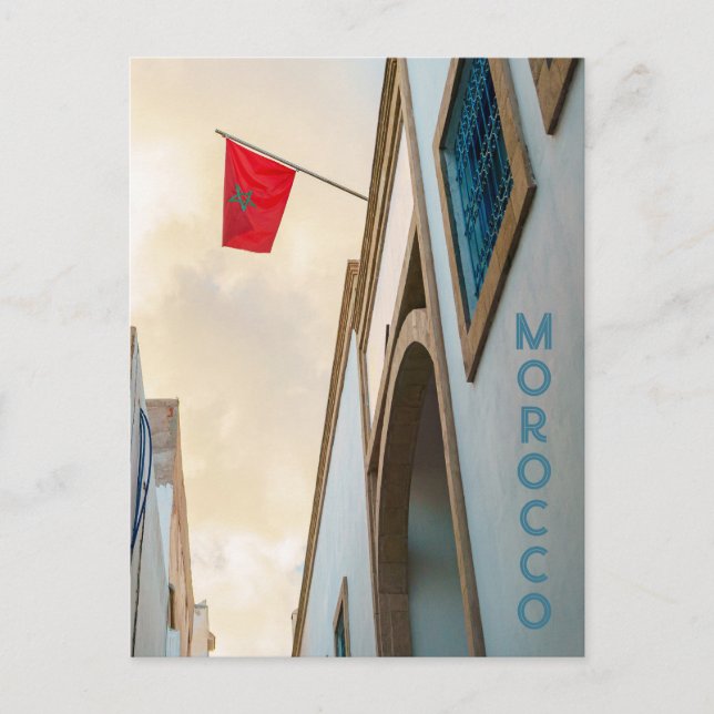 Cartão Postal Morocco Architecture with Flag, travel photo (Frente)