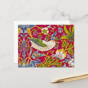 Cartão Postal Morris Red Background Strawberry Thief Patterno