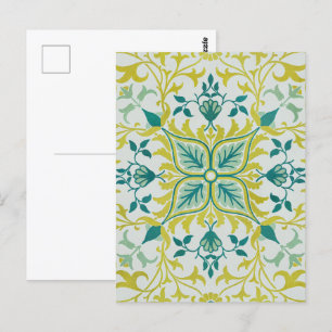 Cartão Postal Morris Yellow Turquoise Vine & Flower Patterno
