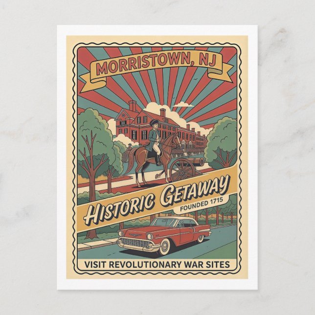 Cartão Postal Morristown NJ Retro 1950s Historic Travel  (Frente)