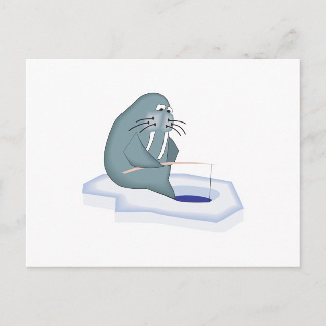 Cartão Postal morsa engraçada de pesca no gelo (Frente)