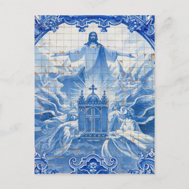 Cartão Postal Mosaico azulejo azul de jesus, Portugal (Frente)