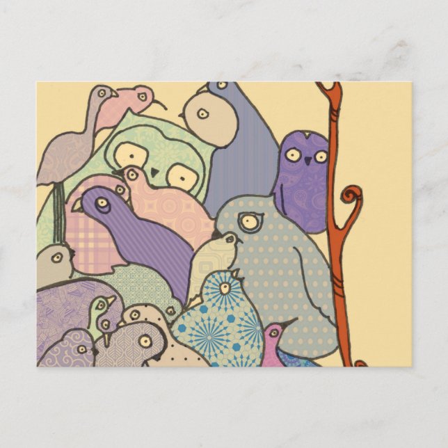 Cartão Postal mosaico com tom azul de pássaros (Frente)