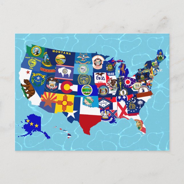 Cartão Postal Mosaico de Sinalizadores de Estado do Mapa America (Frente)