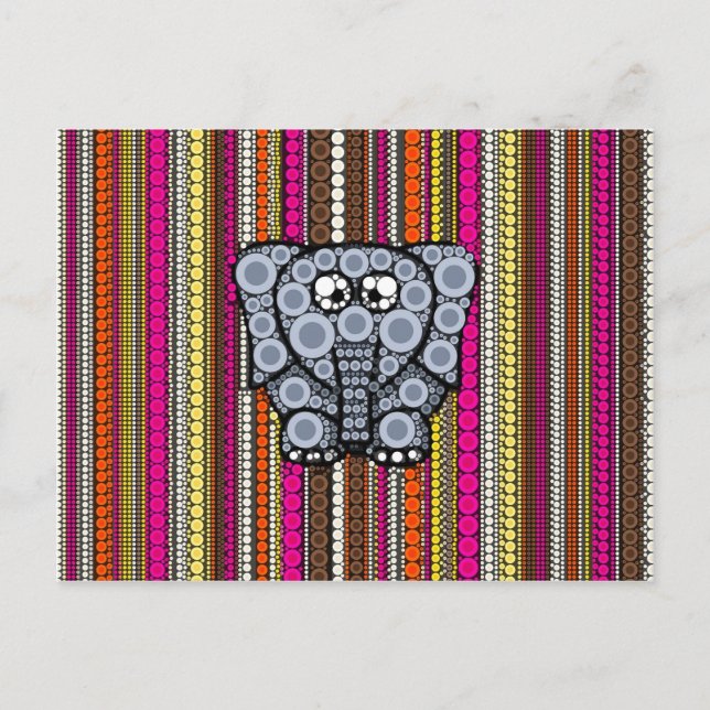 Cartão Postal Mosaico do Círculo Elefante Funky com Stripes (Frente)