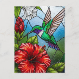 Cartão Postal Mosaico Floral de Jardim de Beija-flor em Vidro