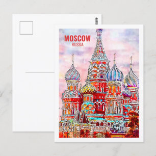 Cartão Postal Moscou Rússia Famosa Viagem Place Watercolor