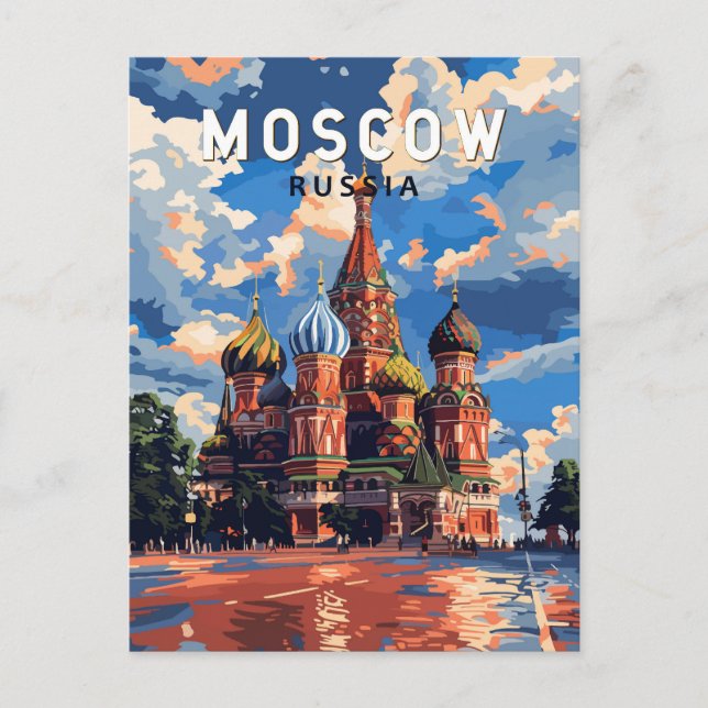 Cartão Postal Moscou Rússia Viagem Art Vintage (Frente)